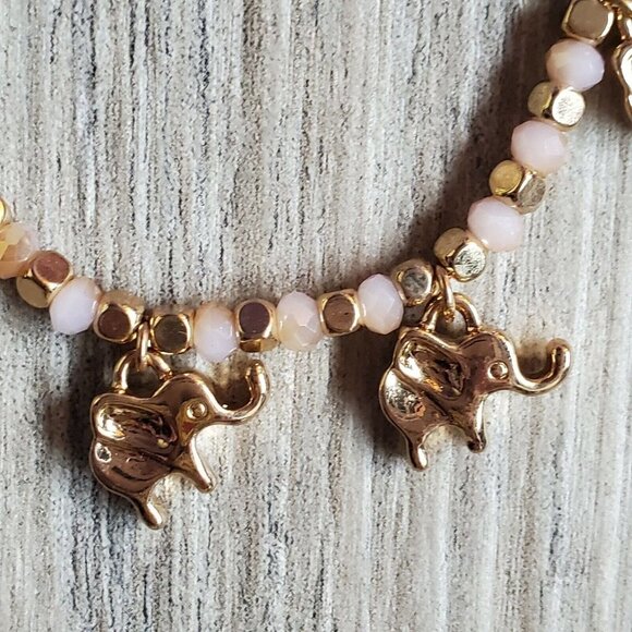 Girl's Baby Pink And Gold Toned Baby Elephant Charm Necklace Adjustable Length - Picture 4 of 5